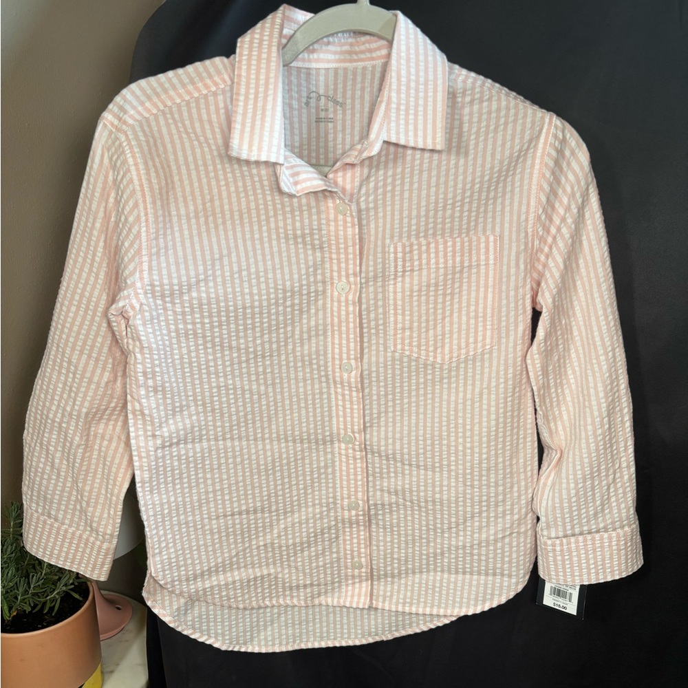 NWT Art Class Boys Poplin ButtonUp Shirt Pink and White Striped Size Medium (8)